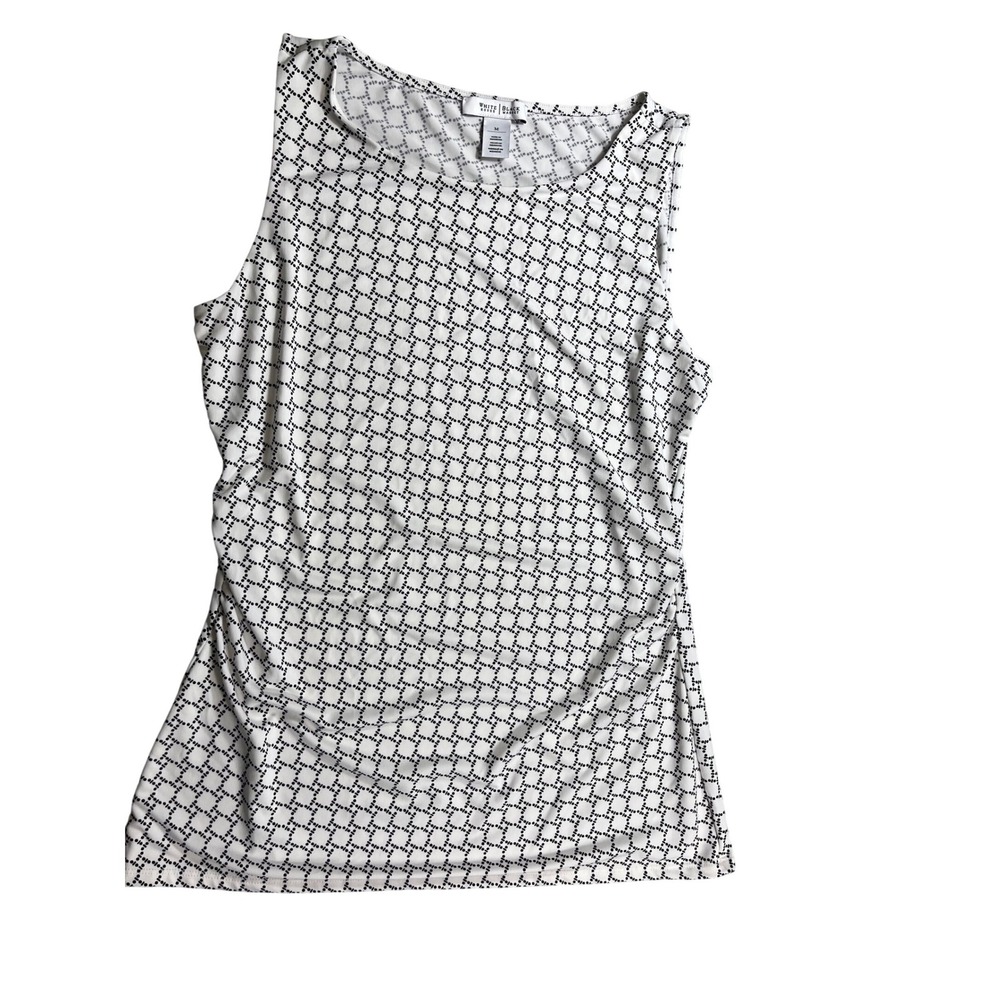 White House Black Market Top Womens Medium Sleeveless Ruched‎ Side Black White